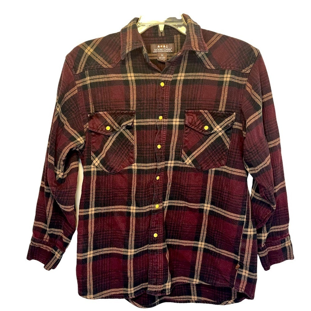Moose Creek Plaid Flannel Pearl Snap Shirt,  sz M